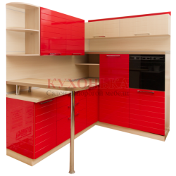 Кухня Красный глянец "Техно"+Клен "Техно"/ Дуглас светлый 3D 38мм - Кухни для Вас