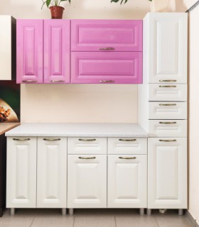 Кухня Фиолетовый металлик+Белое дерево/Голубой берилл 26мм - Кухни для Вас