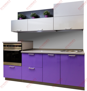 Кухня Серебристый дождь+Фиолетовый глянец/Серебро глянец 38мм - Кухни для Вас