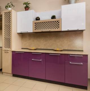 Кухня Белый глянец+Фиолетовый металлик+Венге светлый/Халцедон 26мм - Кухни для Вас