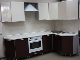 Кухня Ваниль глянец+Пурпур металлик/Желтый мрамор глянец 26мм - Кухни для Вас